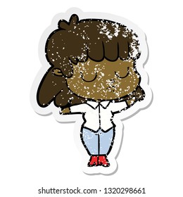 distressed sticker of a cartoon indifferent woman