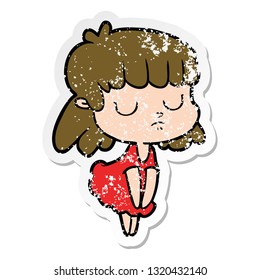 distressed sticker of a cartoon indifferent woman