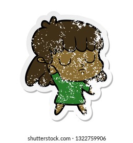 distressed sticker of a cartoon indifferent woman