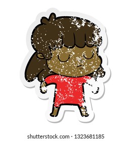 distressed sticker of a cartoon indifferent woman