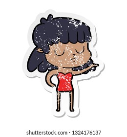 distressed sticker of a cartoon indifferent woman