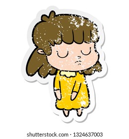 distressed sticker of a cartoon indifferent woman