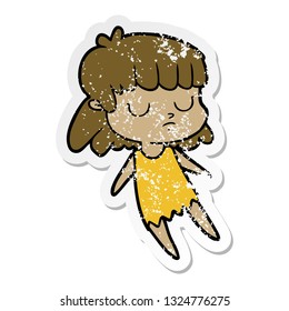 distressed sticker of a cartoon indifferent woman