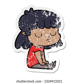 distressed sticker of a cartoon indifferent woman