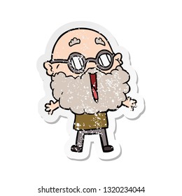 distressed sticker of a cartoon joyful man with beard