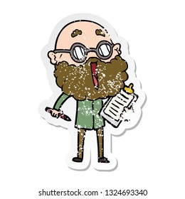 distressed sticker of a cartoon joyful man with beard
