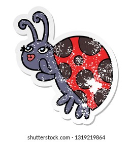 distressed sticker of a cartoon ladybug