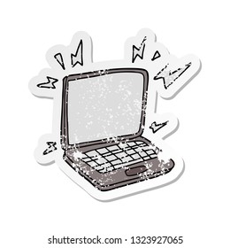 pegatina angustiada de una computadora portátil de dibujos animados