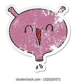 distressed sticker of a cartoon laughing bladder