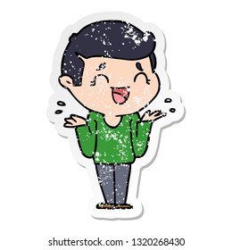 distressed sticker of a cartoon laughing confused man