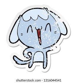 distressed sticker of a cartoon laughing dog