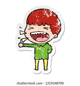 distressed sticker of a cartoon laughing man