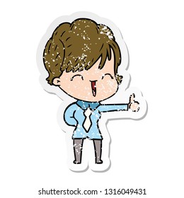 distressed sticker of a cartoon laughing woman