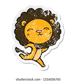 distressed sticker of a cartoon lion