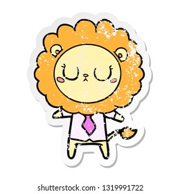 distressed sticker of a cartoon lion in business clothes