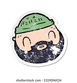 distressed sticker of a cartoon male face with beard