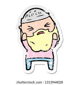 distressed sticker of a cartoon man with beard