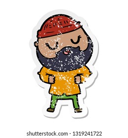 distressed sticker of a cartoon man with beard
