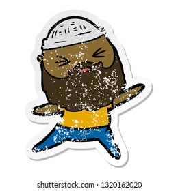 distressed sticker of a cartoon man with beard