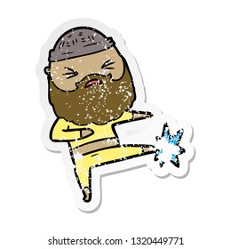 distressed sticker of a cartoon man with beard