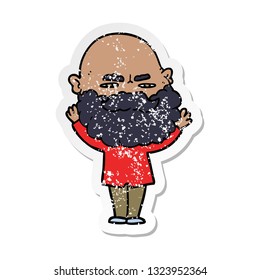 distressed sticker of a cartoon man with beard frowning