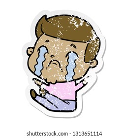 distressed sticker of a cartoon man crying