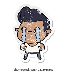 pegatina angustiada de un caricaturista llorando