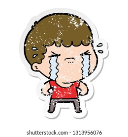 distressed sticker of a cartoon man crying