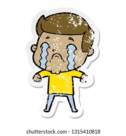 distressed sticker of a cartoon man crying