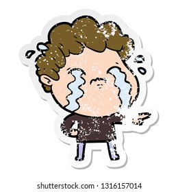 pegatina angustiada de un caricaturista llorando