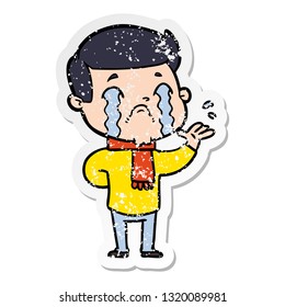 adesivo angustiado de um homem de desenho animado chorando