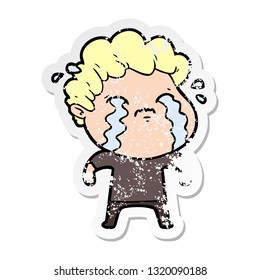distressed sticker of a cartoon man crying