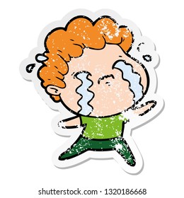 bedrückter Aufkleber eines Cartoon-Mannes, der weint