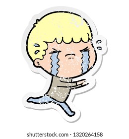distressed sticker of a cartoon man crying