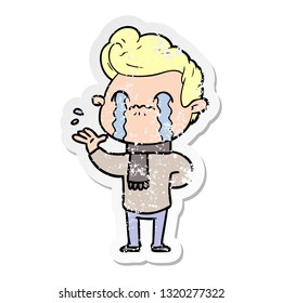 pegatina angustiada de un caricaturista llorando