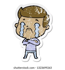 distressed sticker of a cartoon man crying