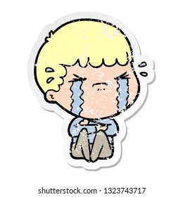 distressed sticker of a cartoon man crying