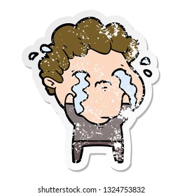 distressed sticker of a cartoon man crying