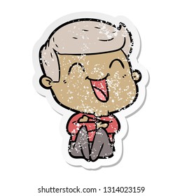 distressed sticker of a cartoon man laughing