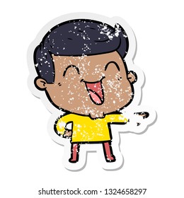 distressed sticker of a cartoon man laughing