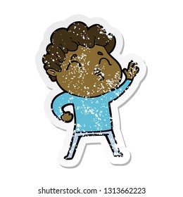 distressed sticker of a cartoon man pouting