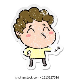 distressed sticker of a cartoon man pouting