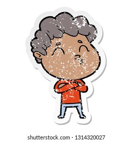 distressed sticker of a cartoon man pouting