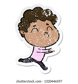 pegatina angustiada de un caricaturista haciendo pudrir