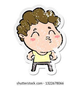 distressed sticker of a cartoon man pouting