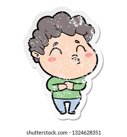 distressed sticker of a cartoon man pouting