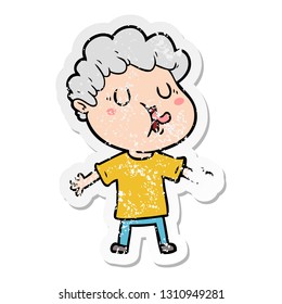 distressed sticker of a cartoon man singing