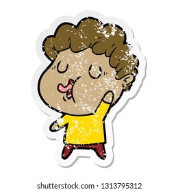 distressed sticker of a cartoon man singing