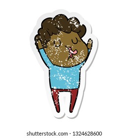 distressed sticker of a cartoon man singing