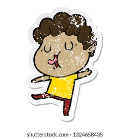 distressed sticker of a cartoon man singing